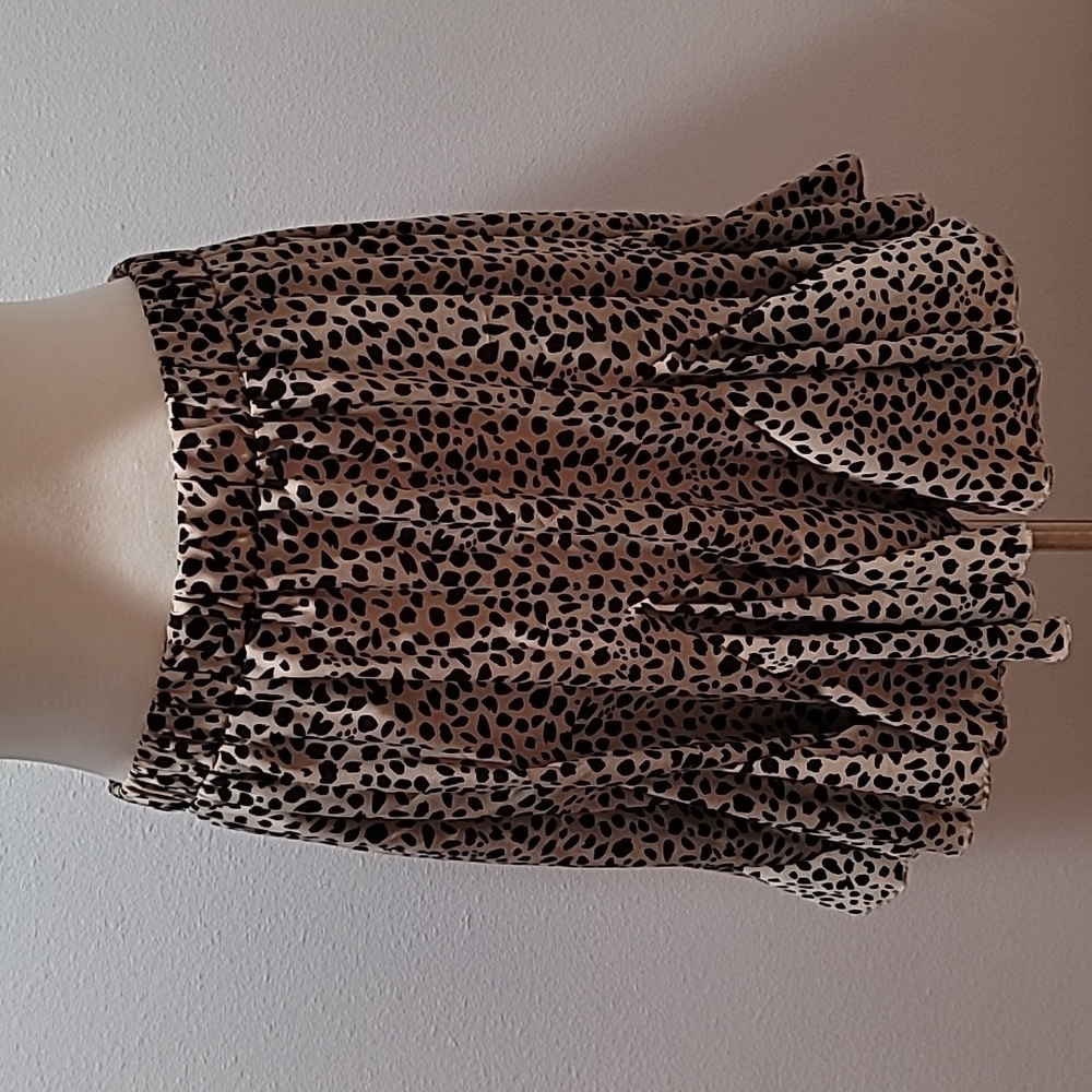 🔥 SALE LEOPARD ANIMAL PRINT SHEER GAUZE PEPLUM FLOATY FLARED MINI SKIRT XXL - Picture 1 of 12